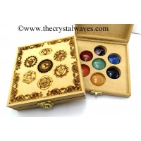 Chakra Mandala Set Engraved Wooden Box With Gemstone Cabochon Chakra Set 